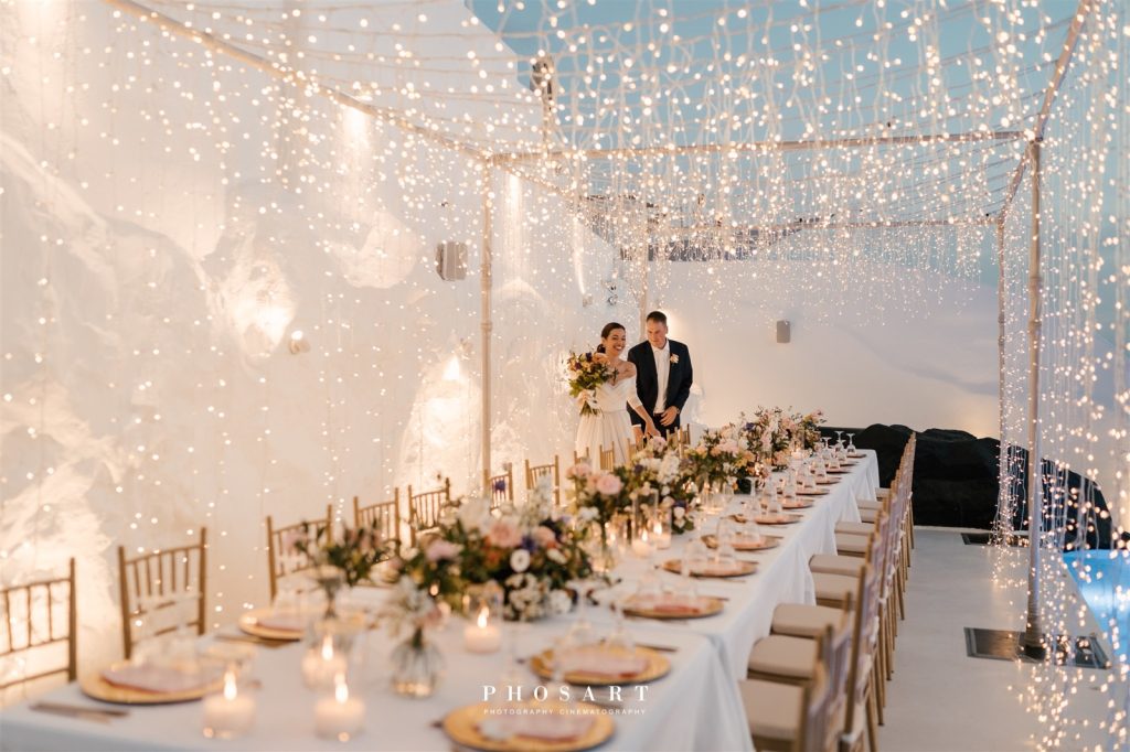 Under a twinkling canopy of fairy lights, dinner becomes a magical affair. The soft glow creates an enchanting ambiance, transporting diners to a realm of romance and serenity under the stars.