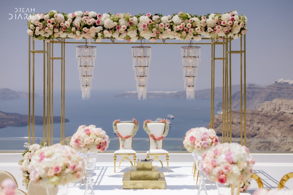 A Mandap Canopy with Chandeliers creates a stunning focal point for any wedding or special event, blending traditional elegance with modern luxury.